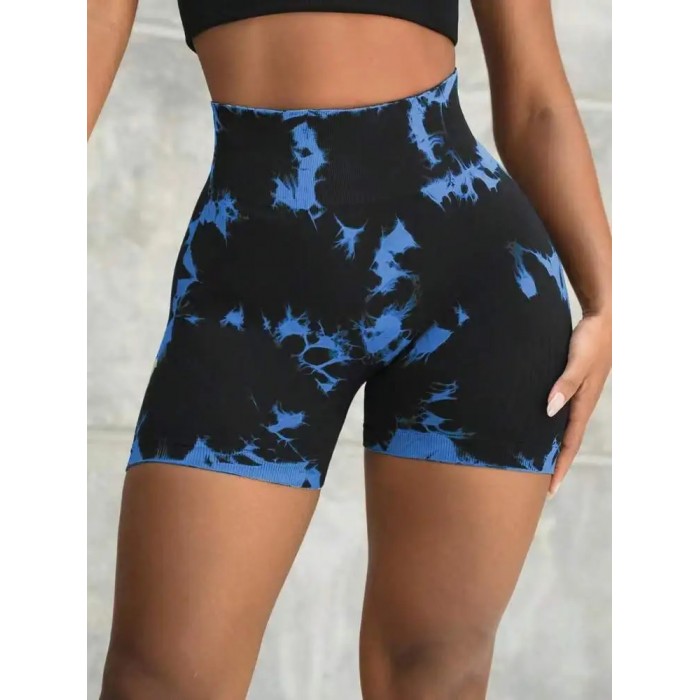 Укорочені велосипеди безшовні Tracks Shorts PUSH-UP Marble 01 (Black blue)
